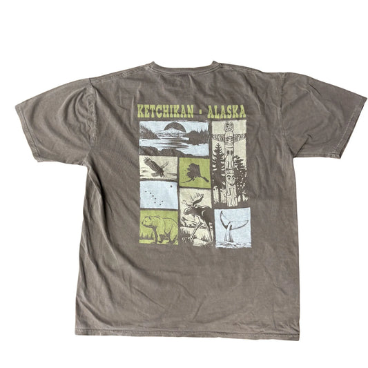Brown t-shirt with Ketchikan, Alaska graphic on a white background