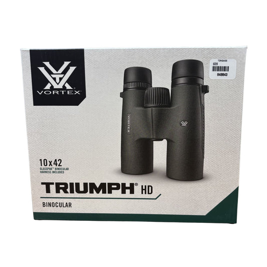 Vortex Triumph HD binoculars packaging on a white background