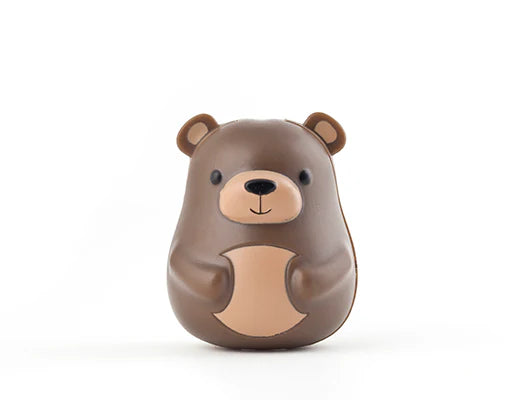 Brown bear-shaped toothbrush container on a white background