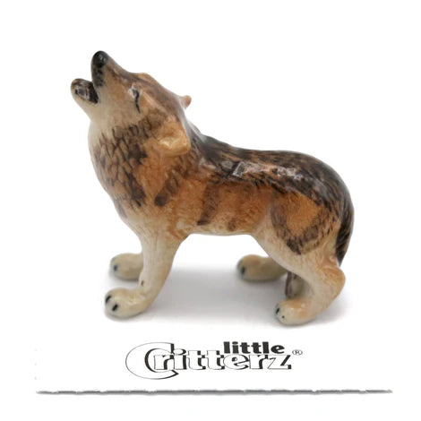 Wolf figurine with 'little Critterz' branding on a white background