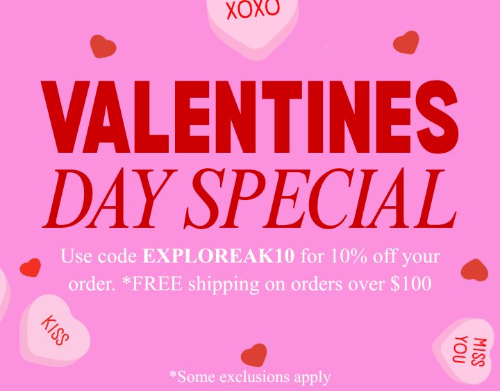 Valentine's Day special offer with promotional text on a pink background with heart shapes.