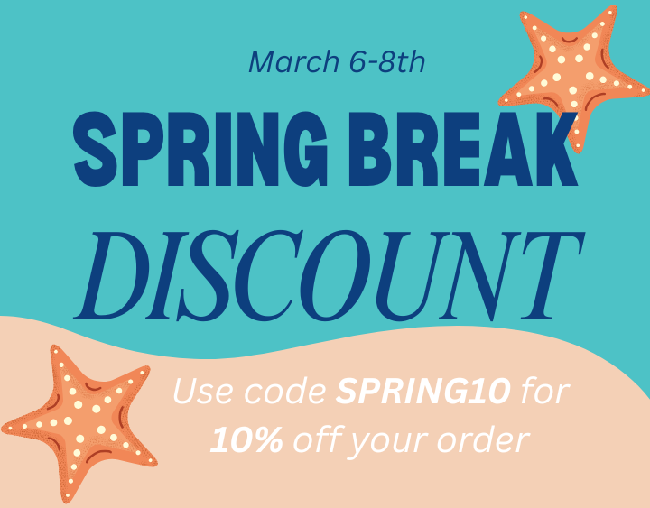 Spring break discount promotion SPRING10 with starfish graphics