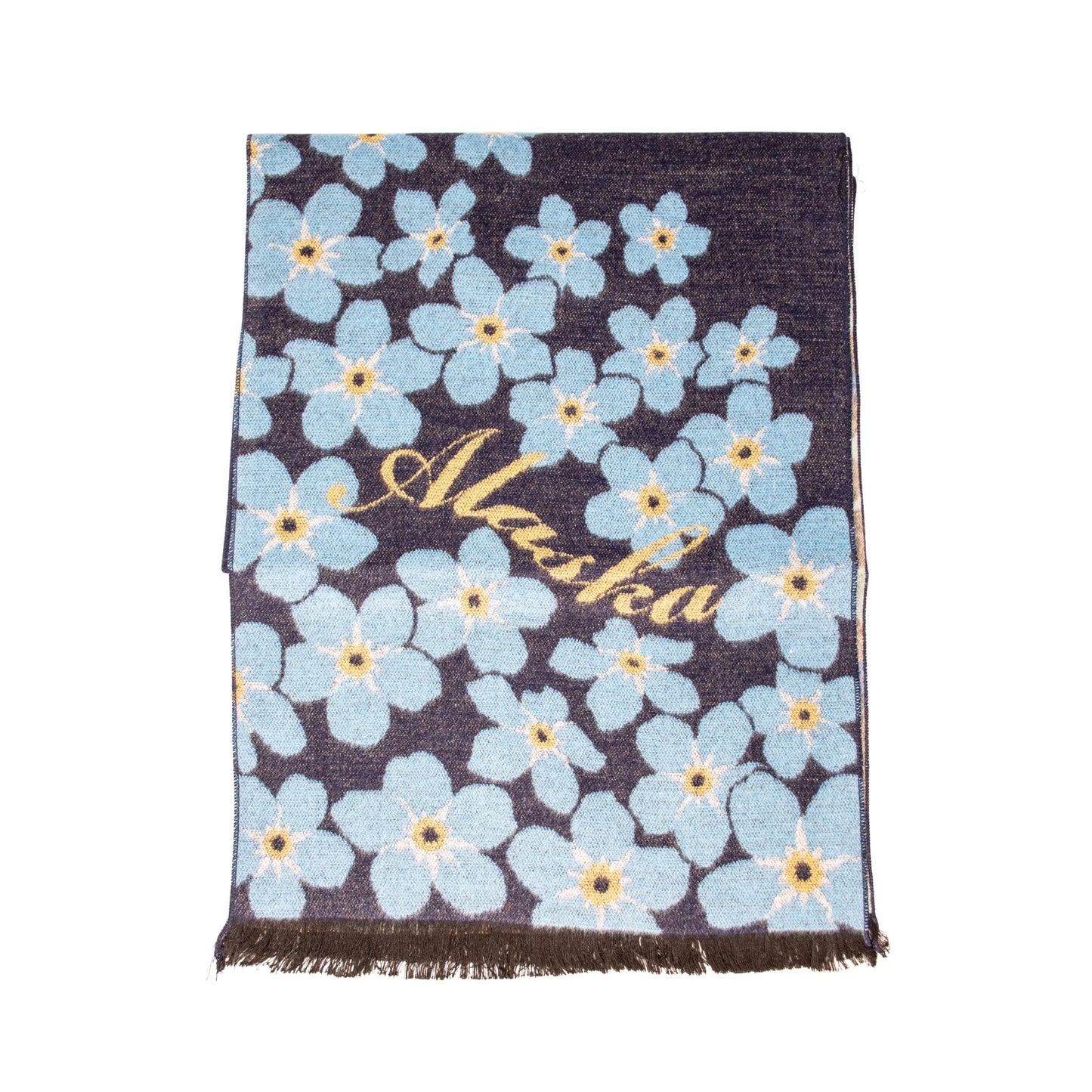 Floral patterned scarf with 'Alaska' text on a white background