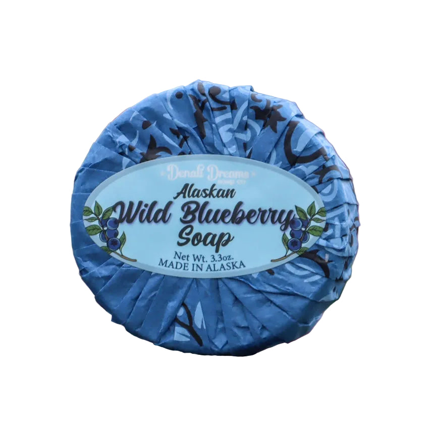 Alaskan Wild Blueberry Soap bar with blue packaging 