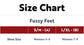 Size chart for 'Fuzzy Feet' with shoe size categories and corresponding women's shoe sizes.
