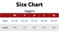 Size chart for joggers with waist and length measurements.