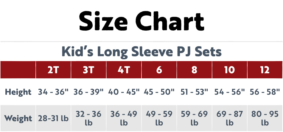 Size chart for pj sets