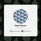 Business card with a blue and white pattern, name 'Dylan Thomas', and contact information