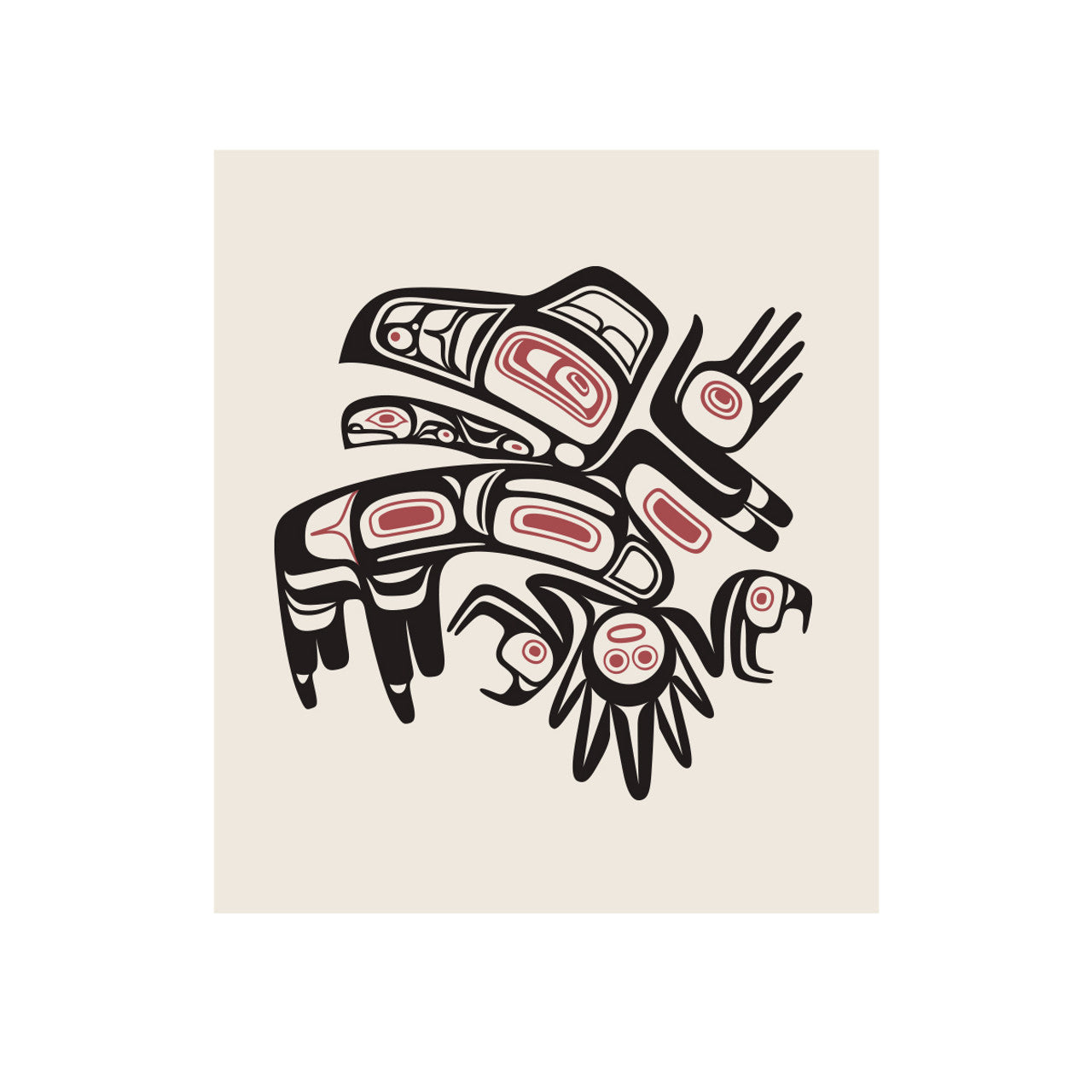 Native American art with stylized animals on a beige background