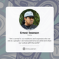 Profile card of Ernest Swanson with a quote and an Instagram handle on a decorative background