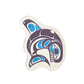 Eco Sponge with a stylized blue and purple formline design of a whale on a white background