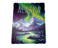 Northern lights sticker featuring mountains and a stream
