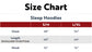 Size chart for sleep hoodies showing chest, length, and hood measurements.