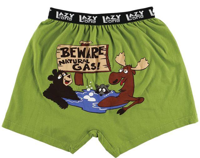 Lazy One Men's Underwear Green 'Beware of Natural Gas' Boxers M