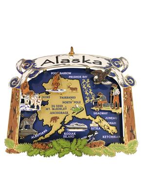 Colored Brass Ornament - Ak Map W/ Icon