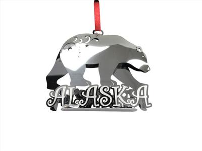 Ornament- Silver 3d Bear W/ak