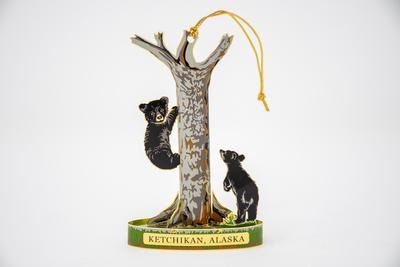 3d Brass Ornament - Bears Climbing Tree