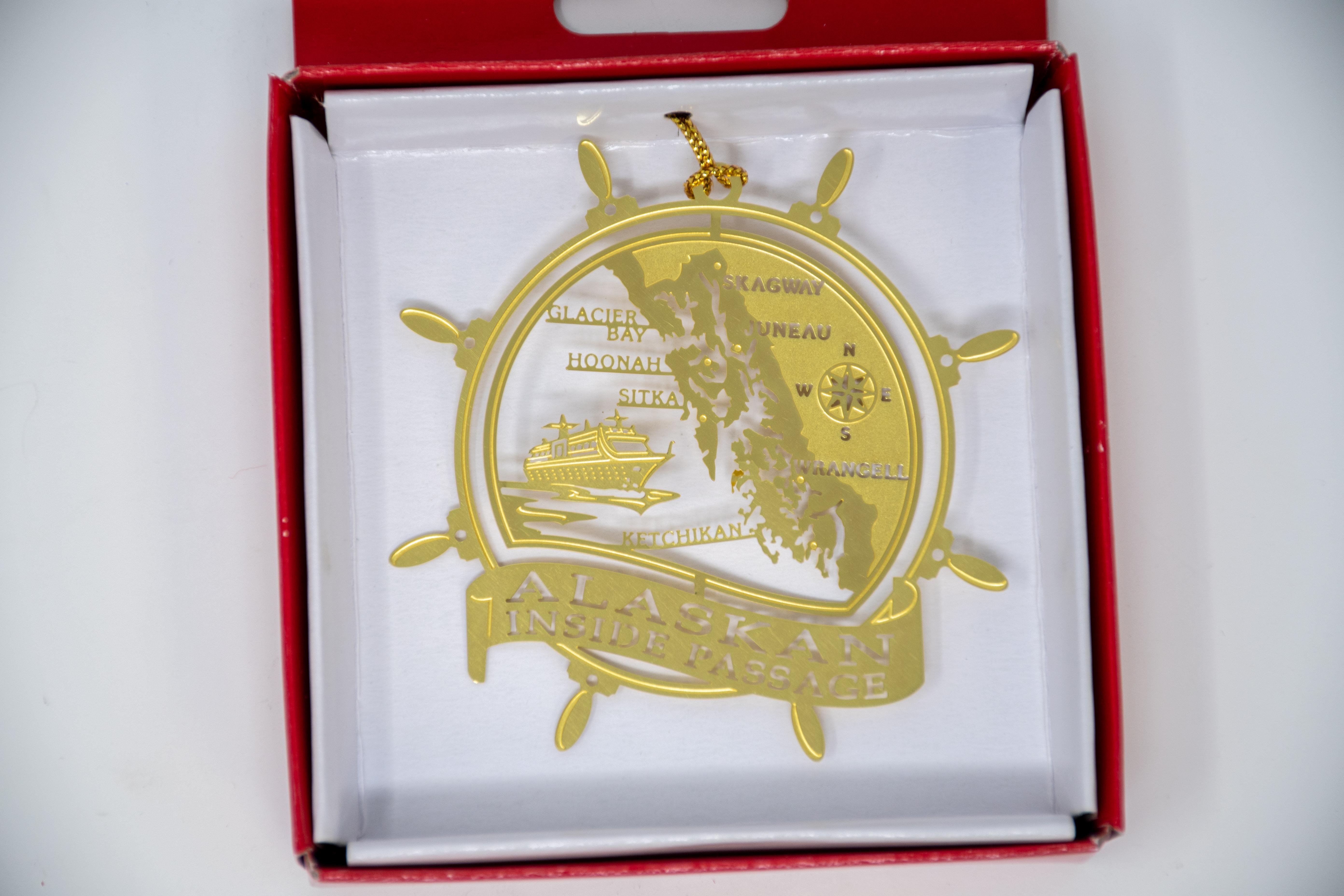  Brass Ornament - Ships Wheel W/Map