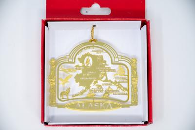 Brass Ornament - Ak Map W/landmarks