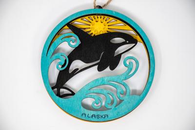 Ornament - Round Wood Orca