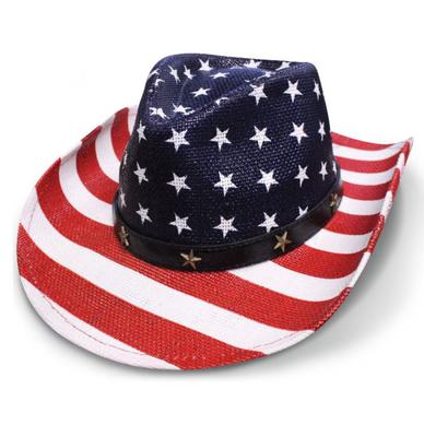 Straw Cowboy Hat: White Stripes+stars