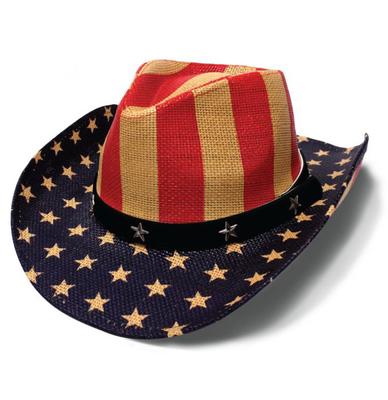 Straw Cowboy Hat: Vintage Stripes+stars