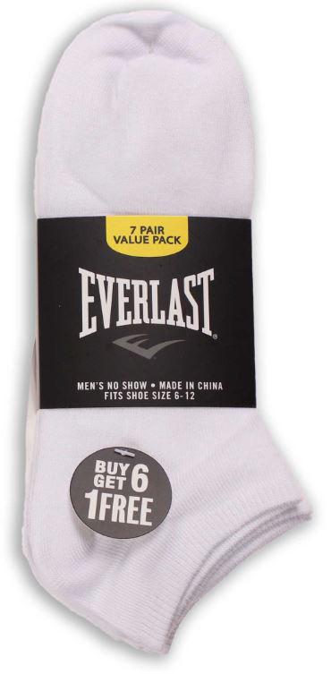  Everlast Socks : No Show - White (7pk)