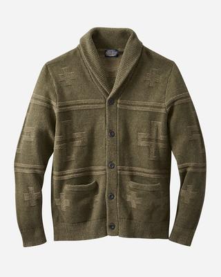 Cross Motif Cardigan: Olive Green