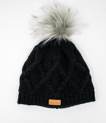 Knit Hat- Black W/grey Pom
