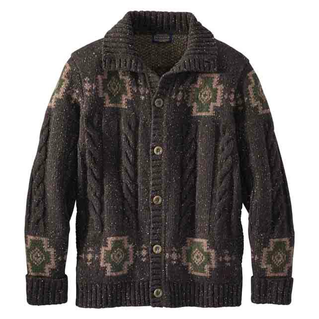  Cable Jacquard Cardigan : Brown Donegal
