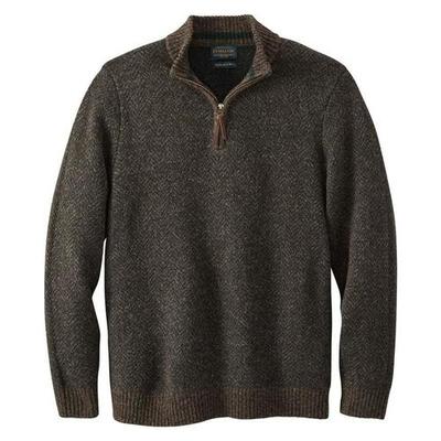 Shetland Qtr Zip: Atlantic/brown Heather