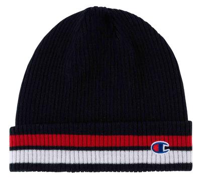 Champion Beanie: Traction Cuffed - Red/wht Stripe / C Logo