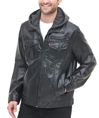 Levi`s Faux Leather Trucker Hoody Sherpa Jacket - Black