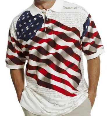 Polo Shirt Short Sleeve: Waiving Flag/constitution - Natural