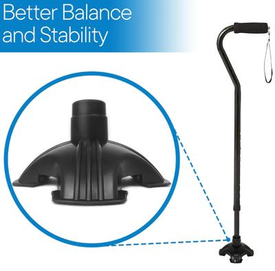 Self Standing Cane: Offset Handle Aluminum - Black