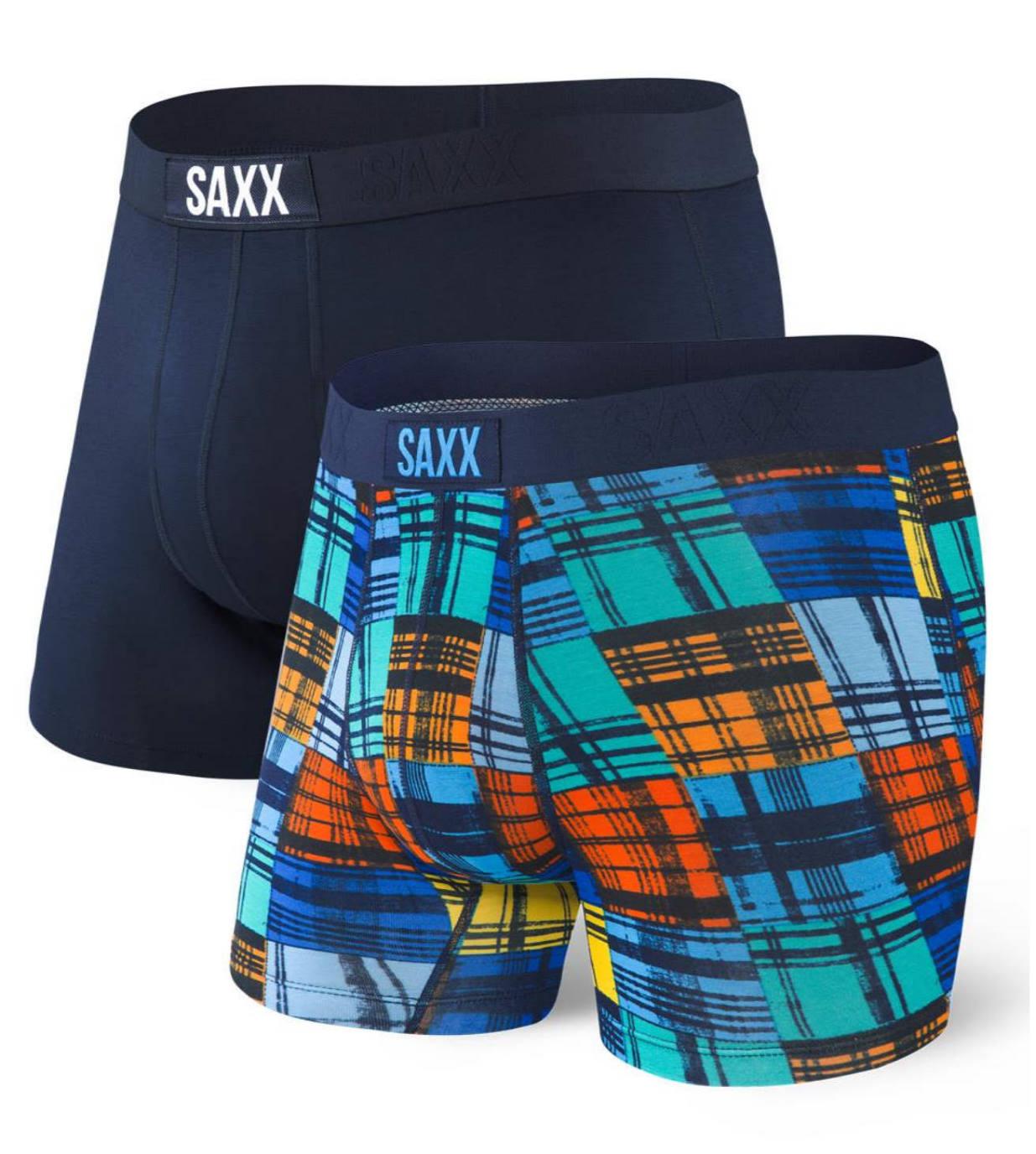 Tongass Trading Company  Saxx Vibe Boxer Brief 2pk: (solid+pattern) Nvy/ blue Oceanside Plaid