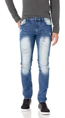 Wt02 Skinny Jeans: Stretch Ripped Denim - Md. Sand Blue