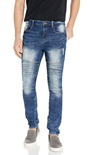  Wt02 Skinny Jeans : Stretch Biker Denim - Md.Sand Blue