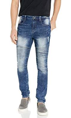 Wt02 Skinny Jeans: Stretch Biker Denim - Md. Sand Blue
