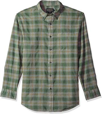 Heathered Tennyson Shirt: Grey/sage Green Plaid - Fitted