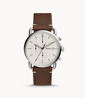 Men`s Chronograph Brown Leather Watch Commuter