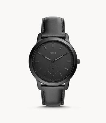 Men`s Two-hand Black Leather Watch Minimalist