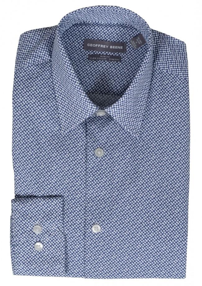  Geoffrey Beene : Slim Tek- Fit L/S Dress Shirt Prnt- Island Blue