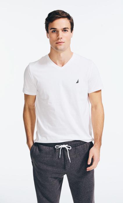  V- Neck Solid S/S Tee : Slim Fit - Bright White
