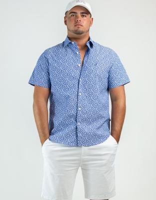 Wtw Floral Print S/s Woven - Windsurf Blue