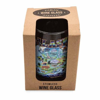 Boxed Stemless Wine Glass - Alaska Map